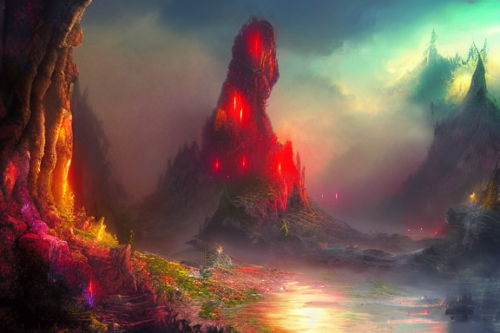 Trending splash art highly detailed bright mood mixed media concept art:0.5 intricate detailed wonderous landscape 4k volumetric lighting dramatic lighting award-winning:0.5 [text logo]