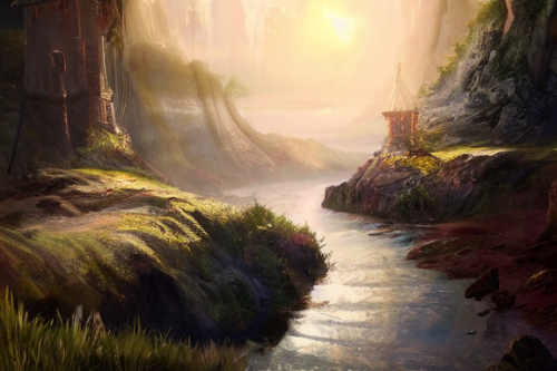 Trending splash art highly detailed bright mood mixed media concept art:0.5 intricate detailed wonderous landscape 4k volumetric lighting dramatic lighting award-winning:0.5 [text logo]