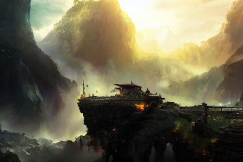 Trending splash art highly detailed bright mood mixed media concept art:0.5 intricate detailed wonderous landscape 4k volumetric lighting dramatic lighting award-winning:0.5 [text logo]