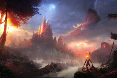 Trending splash art highly detailed bright mood mixed media concept art:0.5 intricate detailed wonderous landscape 4k volumetric lighting dramatic lighting award-winning:0.5 [text logo]