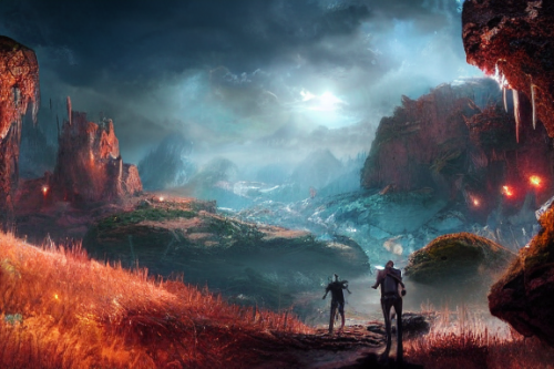 Trending splash art highly detailed bright mood mixed media concept art:0.5 intricate detailed wonderous landscape 4k volumetric lighting dramatic lighting award-winning:0.5 [text logo]