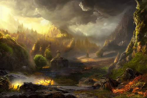 Trending splash art highly detailed bright mood mixed media concept art:0.5 intricate detailed wonderous landscape 4k volumetric lighting dramatic lighting award-winning:0.5 [text logo]