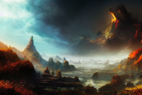 Trending splash art highly detailed bright mood mixed media concept art:0.5 intricate detailed wonderous landscape 4k volumetric lighting dramatic lighting award-winning:0.5 [text logo]