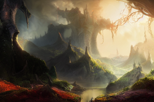 Trending splash art highly detailed bright mood mixed media concept art:0.5 intricate detailed wonderous landscape 4k volumetric lighting dramatic lighting award-winning:0.5 [text logo]