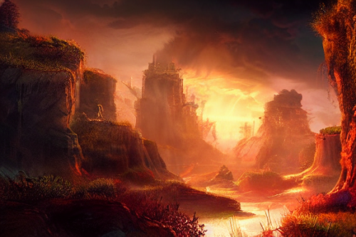 Trending splash art highly detailed bright mood mixed media concept art:0.5 intricate detailed wonderous landscape 4k volumetric lighting dramatic lighting award-winning:0.5 [text logo]