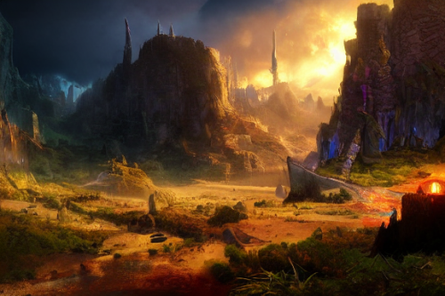 Trending splash art highly detailed bright mood mixed media concept art:0.5 intricate detailed wonderous landscape 4k volumetric lighting dramatic lighting award-winning:0.5 [text logo]