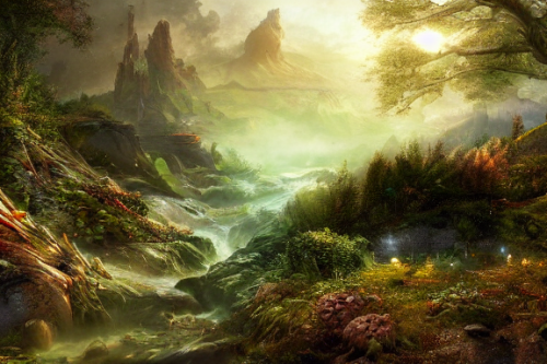 Trending splash art highly detailed bright mood mixed media concept art:0.5 intricate detailed wonderous landscape 4k volumetric lighting dramatic lighting award-winning:0.5 [text logo]