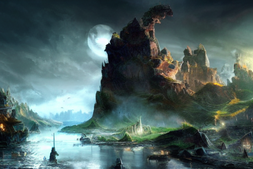 Trending splash art highly detailed bright mood mixed media concept art:0.5 intricate detailed wonderous landscape 4k volumetric lighting dramatic lighting award-winning:0.5 [text logo]