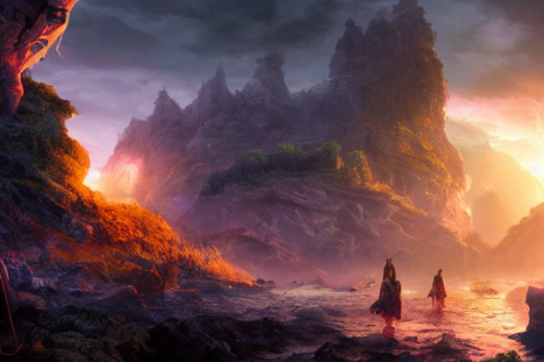 Trending splash art highly detailed bright mood mixed media concept art:0.5 intricate detailed wonderous landscape 4k volumetric lighting dramatic lighting award-winning:0.5 [text logo]