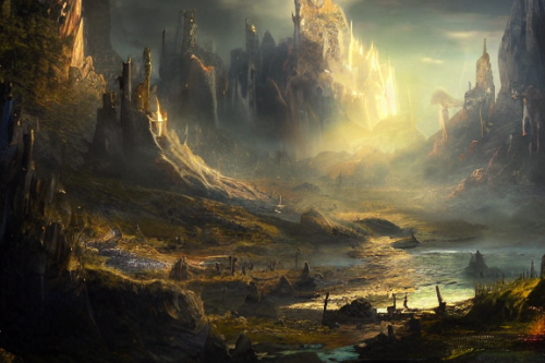 Trending splash art highly detailed bright mood mixed media concept art:0.5 intricate detailed wonderous landscape 4k volumetric lighting dramatic lighting award-winning:0.5 [text logo]