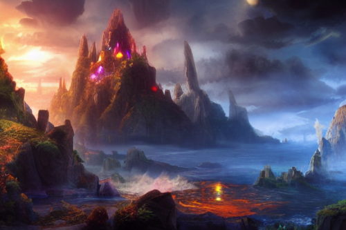 Trending splash art highly detailed bright mood mixed media concept art:0.5 intricate detailed wonderous landscape 4k volumetric lighting dramatic lighting award-winning:0.5 [text logo]