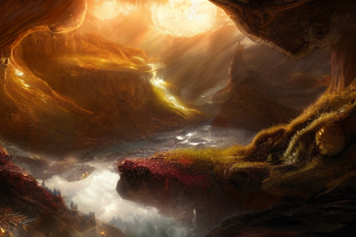 Trending splash art highly detailed bright mood mixed media concept art:0.5 intricate detailed wonderous landscape 4k volumetric lighting dramatic lighting award-winning:0.5 [text logo]