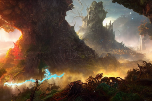 Trending splash art highly detailed bright mood mixed media concept art:0.5 intricate detailed wonderous landscape 4k volumetric lighting dramatic lighting award-winning:0.5 [text logo]