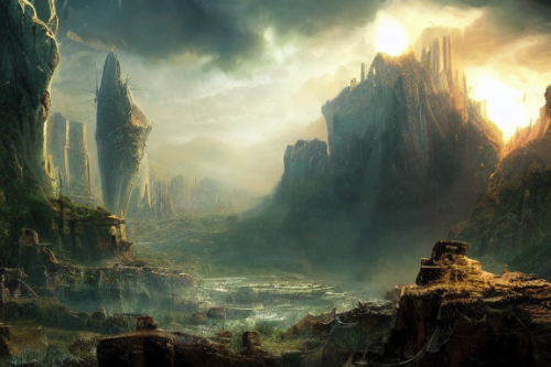 Trending splash art highly detailed bright mood mixed media concept art:0.5 intricate detailed wonderous landscape 4k volumetric lighting dramatic lighting award-winning:0.5 [text logo]