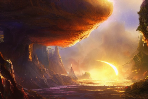 Trending splash art highly detailed bright mood mixed media concept art:0.5 intricate detailed wonderous landscape 4k volumetric lighting dramatic lighting award-winning:0.5 [text logo]