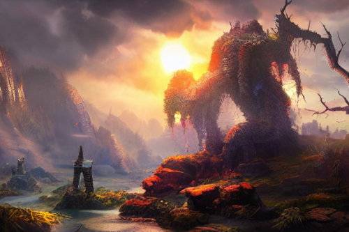 Trending splash art highly detailed bright mood mixed media concept art:0.5 intricate detailed wonderous landscape 4k volumetric lighting dramatic lighting award-winning:0.5 [text logo]