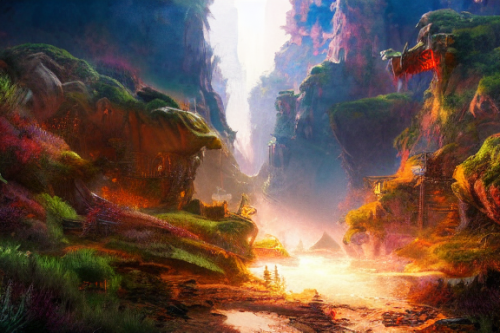 Trending splash art highly detailed bright mood mixed media concept art:0.5 intricate detailed wonderous landscape 4k volumetric lighting dramatic lighting award-winning:0.5 [text logo]