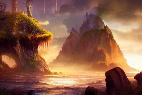 Trending splash art highly detailed bright mood mixed media concept art:0.5 intricate detailed wonderous landscape 4k volumetric lighting dramatic lighting award-winning:0.5 [text logo]