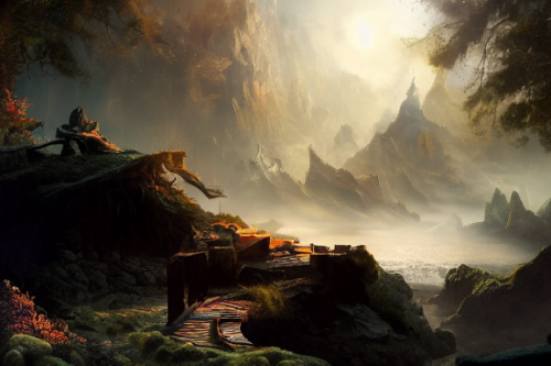 Trending splash art highly detailed bright mood mixed media concept art:0.5 intricate detailed wonderous landscape 4k volumetric lighting dramatic lighting award-winning:0.5 [text logo]