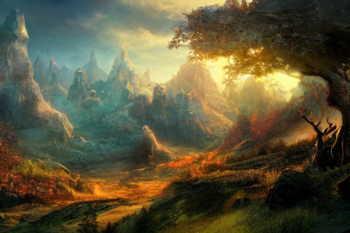 Trending splash art highly detailed bright mood mixed media concept art:0.5 intricate detailed wonderous landscape 4k volumetric lighting dramatic lighting award-winning:0.5 [text logo]