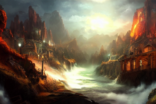 Trending splash art highly detailed bright mood mixed media concept art:0.5 intricate detailed wonderous landscape 4k volumetric lighting dramatic lighting award-winning:0.5 [text logo]