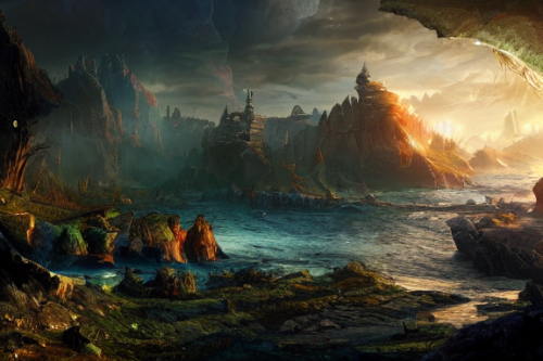 Trending splash art highly detailed bright mood mixed media concept art:0.5 intricate detailed wonderous landscape 4k volumetric lighting dramatic lighting award-winning:0.5 [text logo]