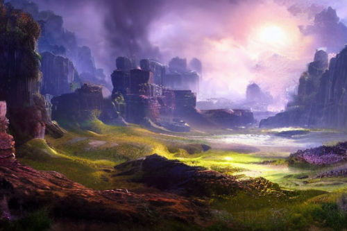 Trending splash art highly detailed bright mood mixed media concept art:0.5 intricate detailed wonderous landscape 4k volumetric lighting dramatic lighting award-winning:0.5 [text logo]