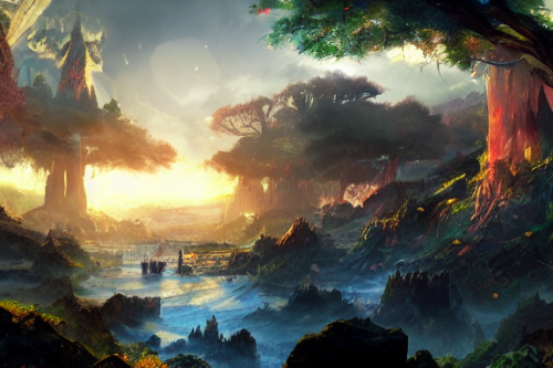 Trending splash art highly detailed bright mood mixed media concept art:0.5 intricate detailed wonderous landscape 4k volumetric lighting dramatic lighting award-winning:0.5 [text logo]