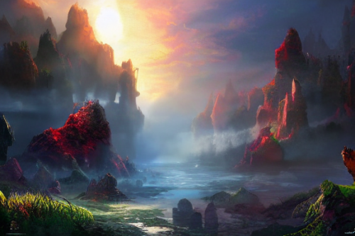 Trending splash art highly detailed bright mood mixed media concept art:0.5 intricate detailed wonderous landscape 4k volumetric lighting dramatic lighting award-winning:0.5 [text logo]