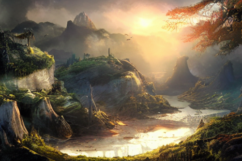 Trending splash art highly detailed bright mood mixed media concept art:0.5 intricate detailed wonderous landscape 4k volumetric lighting dramatic lighting award-winning:0.5 [text logo]