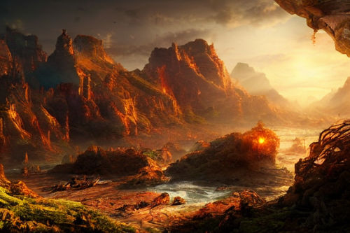 Trending splash art highly detailed bright mood mixed media concept art:0.5 intricate detailed wonderous landscape 4k volumetric lighting dramatic lighting award-winning:0.5 [text logo]