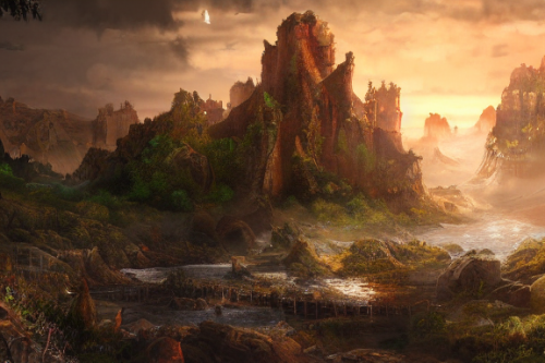 Trending splash art highly detailed bright mood mixed media concept art:0.5 intricate detailed wonderous landscape 4k volumetric lighting dramatic lighting award-winning:0.5 [text logo]