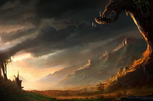 Trending splash art highly detailed bright mood mixed media concept art:0.5 intricate detailed wonderous landscape 4k volumetric lighting dramatic lighting award-winning:0.5 [text logo]