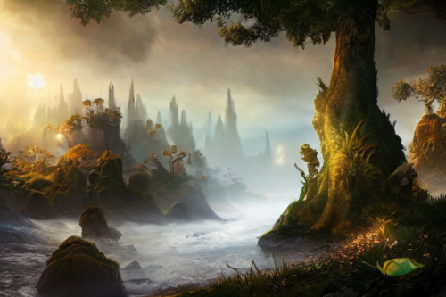 Trending splash art highly detailed bright mood mixed media concept art:0.5 intricate detailed wonderous landscape 4k volumetric lighting dramatic lighting award-winning:0.5 [text logo]