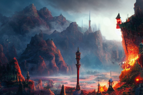 Trending splash art highly detailed bright mood mixed media concept art:0.5 intricate detailed wonderous landscape 4k volumetric lighting dramatic lighting award-winning:0.5 [text logo]