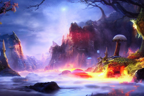 Trending splash art highly detailed bright mood mixed media concept art:0.5 intricate detailed wonderous landscape 4k volumetric lighting dramatic lighting award-winning:0.5 [text logo]