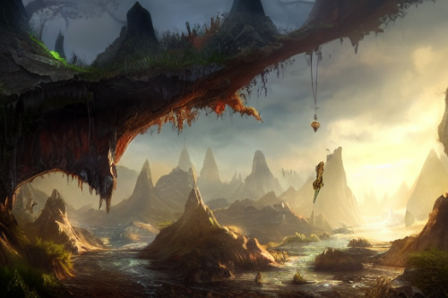 Trending splash art highly detailed bright mood mixed media concept art:0.5 intricate detailed wonderous landscape 4k volumetric lighting dramatic lighting award-winning:0.5 [text logo]