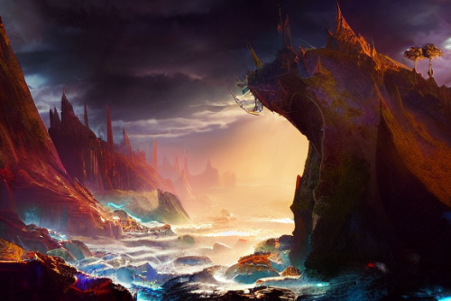 Trending splash art highly detailed bright mood mixed media concept art:0.5 intricate detailed wonderous landscape 4k volumetric lighting dramatic lighting award-winning:0.5 [text logo]