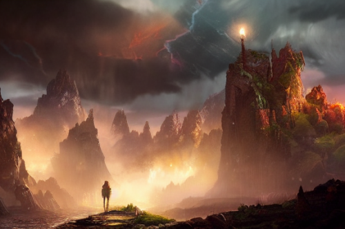 Trending splash art highly detailed bright mood mixed media concept art:0.5 intricate detailed wonderous landscape 4k volumetric lighting dramatic lighting award-winning:0.5 [text logo]