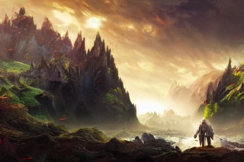 Trending splash art highly detailed bright mood mixed media concept art:0.5 intricate detailed wonderous landscape 4k volumetric lighting dramatic lighting award-winning:0.5 [text logo]