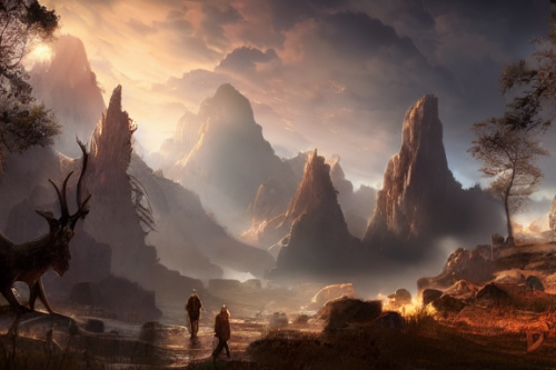 Trending splash art highly detailed bright mood mixed media concept art:0.5 intricate detailed wonderous landscape 4k volumetric lighting dramatic lighting award-winning:0.5 [text logo]