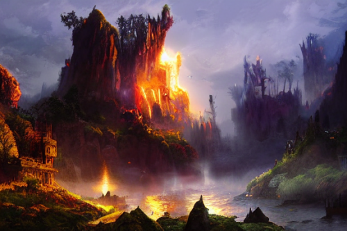 Trending splash art highly detailed bright mood mixed media concept art:0.5 intricate detailed wonderous landscape 4k volumetric lighting dramatic lighting award-winning:0.5 [text logo]