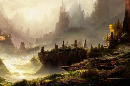 Trending splash art highly detailed bright mood mixed media concept art:0.5 intricate detailed wonderous landscape 4k volumetric lighting dramatic lighting award-winning:0.5 [text logo]