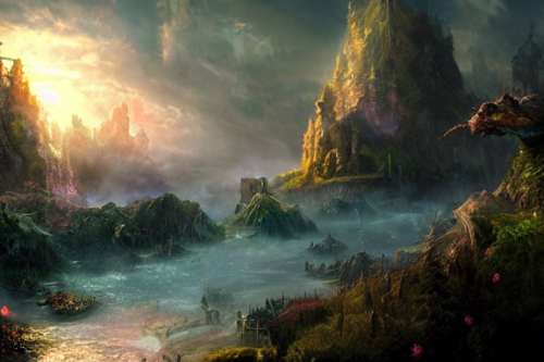 Trending splash art highly detailed bright mood mixed media concept art:0.5 intricate detailed wonderous landscape 4k volumetric lighting dramatic lighting award-winning:0.5 [text logo]