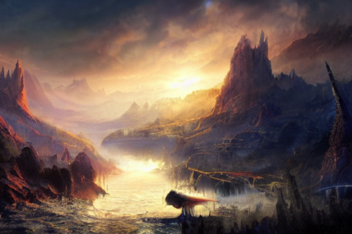 Trending splash art highly detailed bright mood mixed media concept art:0.5 intricate detailed wonderous landscape 4k volumetric lighting dramatic lighting award-winning:0.5 [text logo]