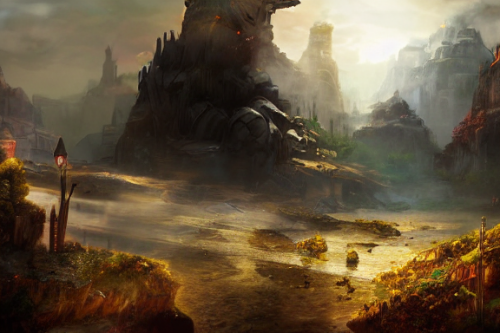 Trending splash art highly detailed bright mood mixed media concept art:0.5 intricate detailed wonderous landscape 4k volumetric lighting dramatic lighting award-winning:0.5 [text logo]