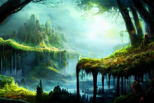 Trending splash art highly detailed bright mood mixed media concept art:0.5 intricate detailed wonderous landscape 4k volumetric lighting dramatic lighting award-winning:0.5 [text logo]