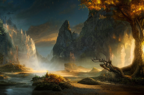 Trending splash art highly detailed bright mood mixed media concept art:0.5 intricate detailed wonderous landscape 4k volumetric lighting dramatic lighting award-winning:0.5 [text logo]