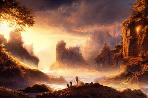 Trending splash art highly detailed bright mood mixed media concept art:0.5 intricate detailed wonderous landscape 4k volumetric lighting dramatic lighting award-winning:0.5 [text logo]