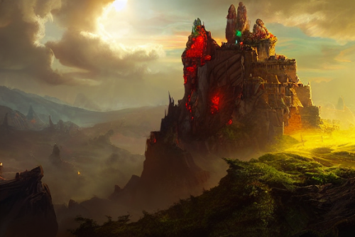 Trending splash art highly detailed bright mood mixed media concept art:0.5 intricate detailed wonderous landscape 4k volumetric lighting dramatic lighting award-winning:0.5 [text logo]